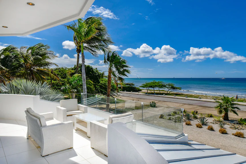 aruba modern villa oceanfront balcony