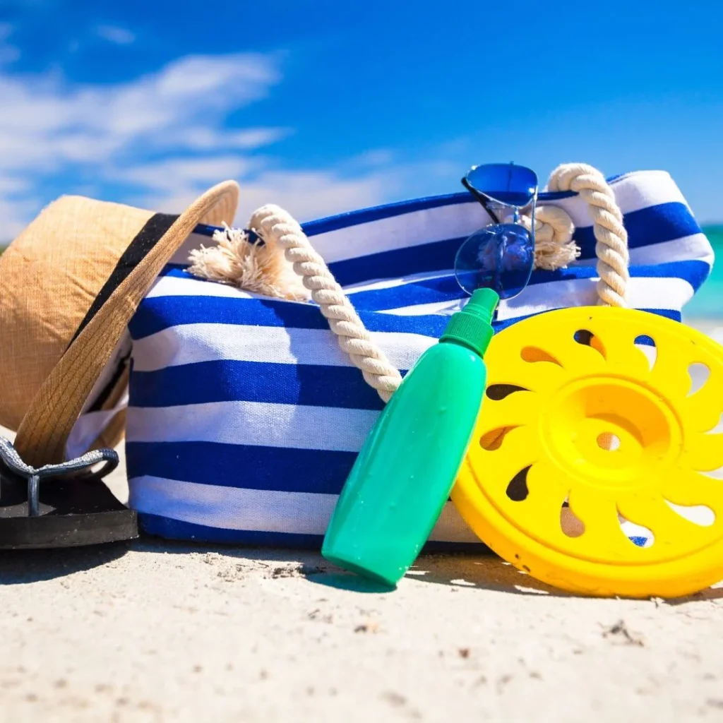 aruba beach essentials bag sunscreen snorkel